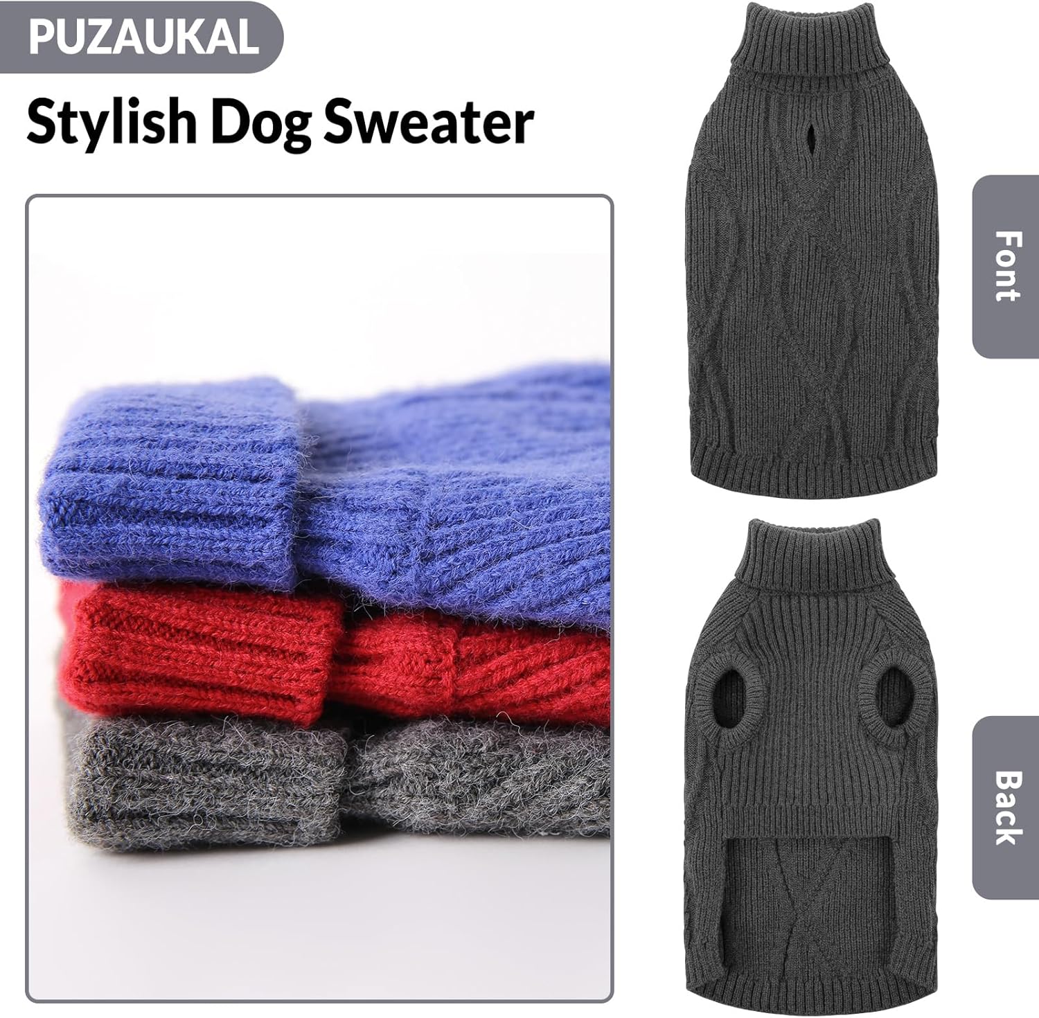 Dog Sweater Pullover, Cable Knit Dog Christmas Sweater, Dogs Sweaters for Small Medium Large Dogs with Harness Hole,Puppy Sweaters Boy Or Girl(Grey XL)